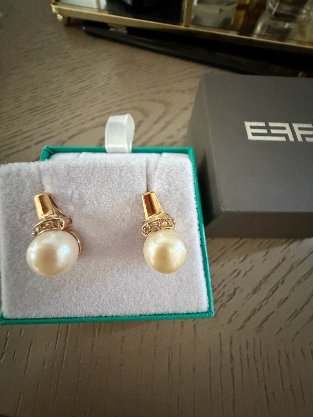 Effy Gold Pearl Drop Earrings with diamond
